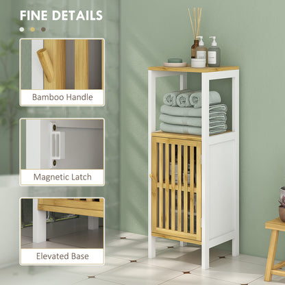Bamboo-Blend Retro Vintage Style Cut-Out Bathroom Storage Unit, with Cupboard