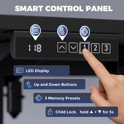 Electric Sit-Stand Desk | Black or White | 120x60cm | Height 72–118cm | LED Panel | 3 Memory Presets | Anti-Collision | Child Lock | 2 Cable Holes | 70kg | 20,000-Cycle Motor
