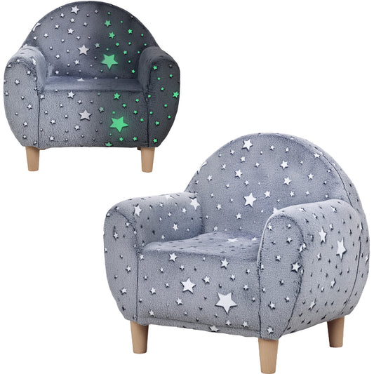 AIYAPLAY Kids Armchair, Glow in the Dark Chair with Star Design for Bedroom, Playroom, Kids Room, Grey / Pink