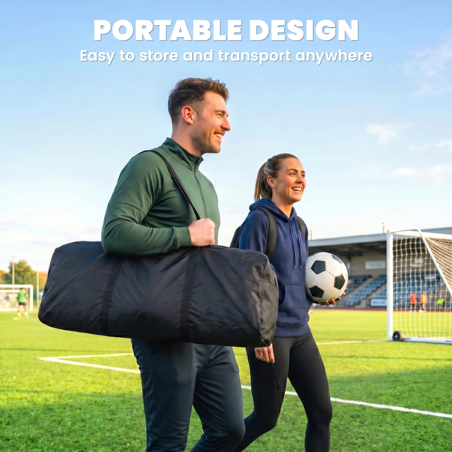 Portable Football Rebounder Net | 140x90cm | Tetoron Net | Steel & Fibreglass Frame | Carry Bag | Ground Stakes | Black