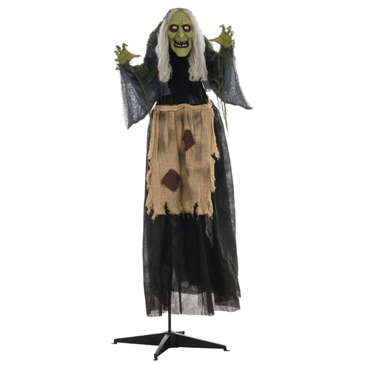 160cm 63" Witch Outdoor Halloween Decoration, Halloween Animatronic with Sound Activated, Light Up Eyes, Sound Effects, Animated Prop for Haunted House