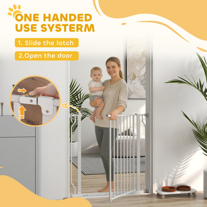 PawHut Extra Wide Dog Gate, with Door Pressure, for Doorways, Hallways, Staircases - White / Black