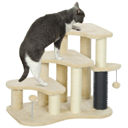 PawHut Cat Tree 2 in 1 Pet Stairs w/ Scratching Tickling Post, Toy Balls, for Bed, Sofa, Couch, Beige
