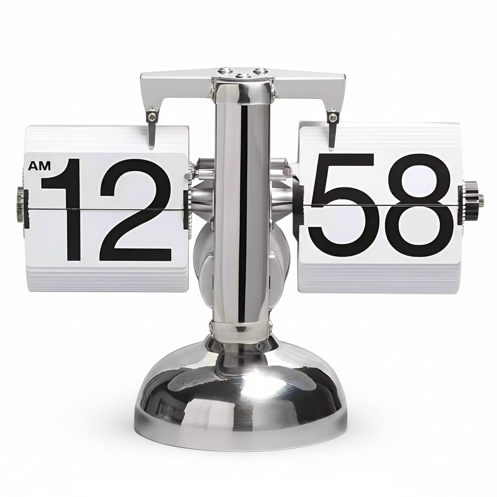 Retro Auto Flip Clock | Quartz Movement | 12-Hour AM/PM | Internal Gear Operated | ±90 Sec/Month | -10°C to +50°C | Black or White