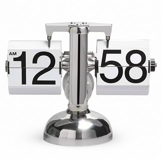 Retro Auto Flip Clock | Quartz Movement | 12-Hour AM/PM | Internal Gear Operated | ±90 Sec/Month | -10°C to +50°C | Black or White