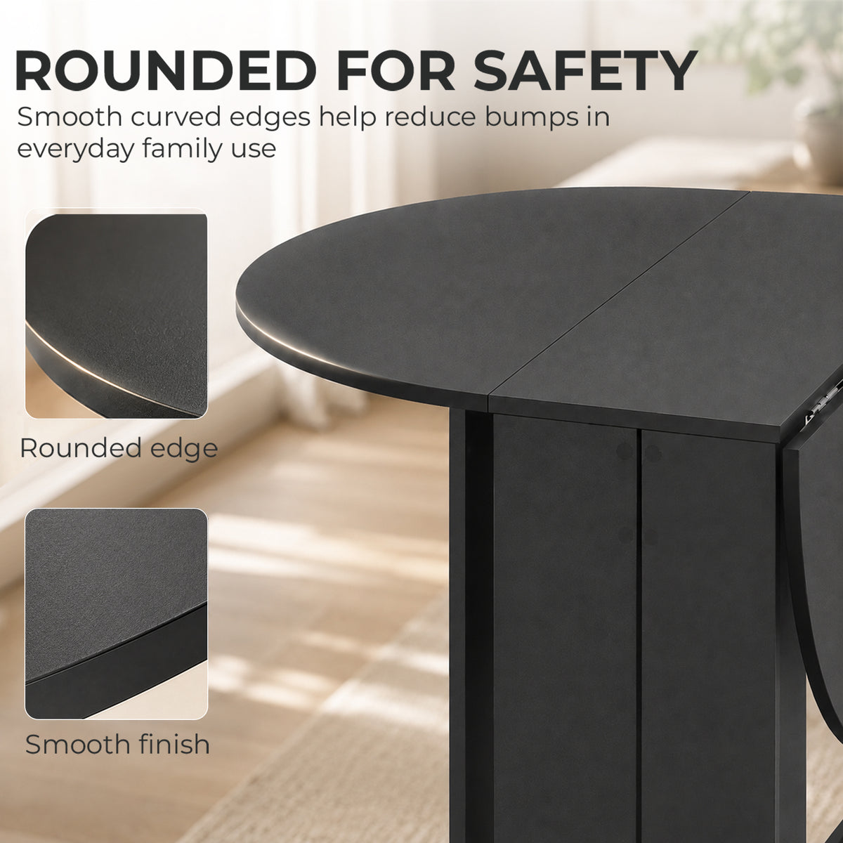 Black Drop-Leaf Dining Table | Folding Space-Saving Table with 3 Configurations | Seats 2-4 | 104 x 76 x 73.7 cm | Kitchen & Small Apartment Furniture