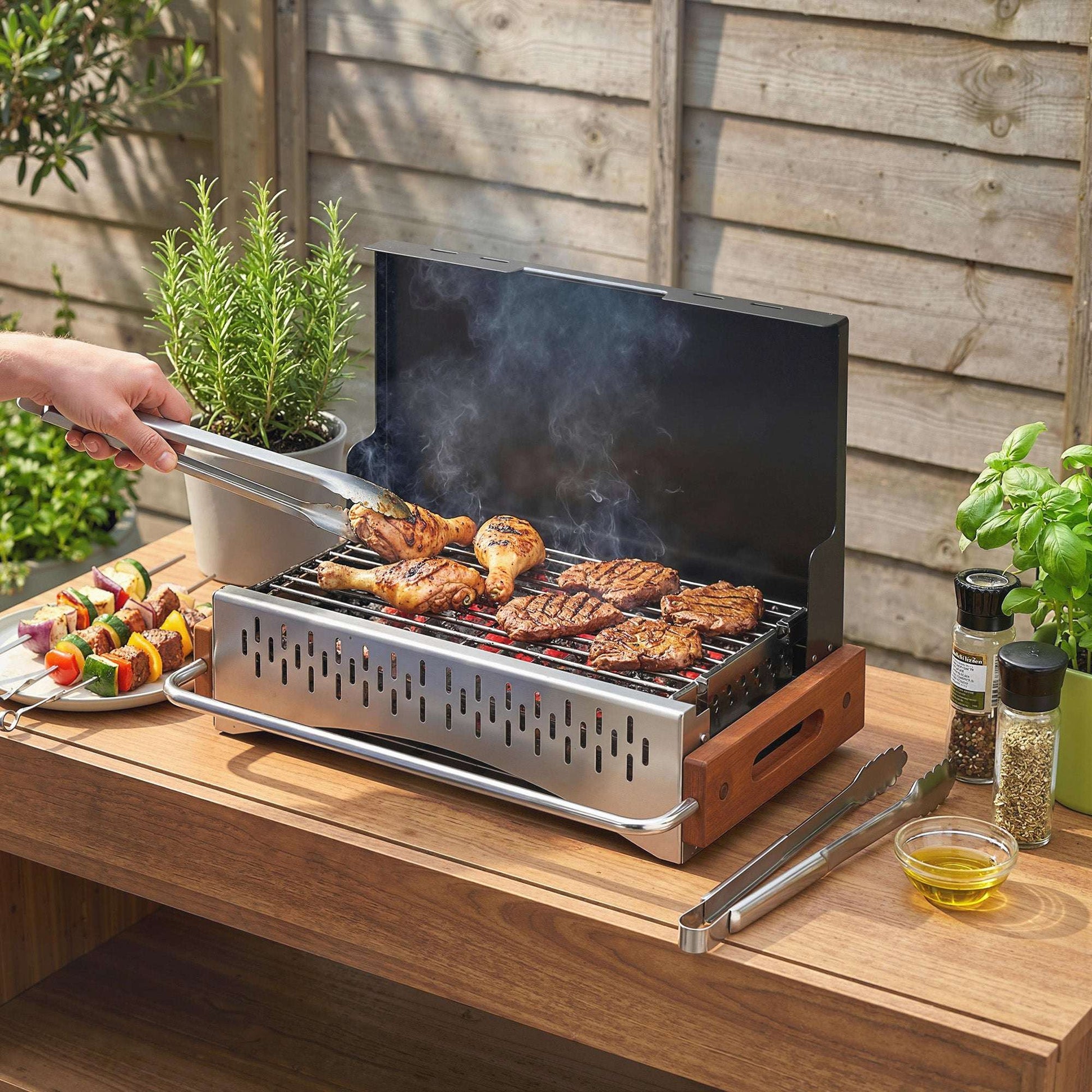 Outsunny Portable Folding Charcoal BBQ Grill – Briefcase Design, 6.7cm Slim, 0.08m² Chrome Grate, Removable Enamel Basin, For Camping, Picnic & Garden, Black