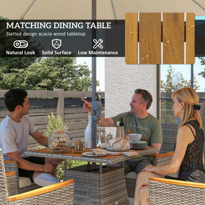 Outsunny Five-Piece Rattan Set, with Wood-Top Table - Teak / Grey