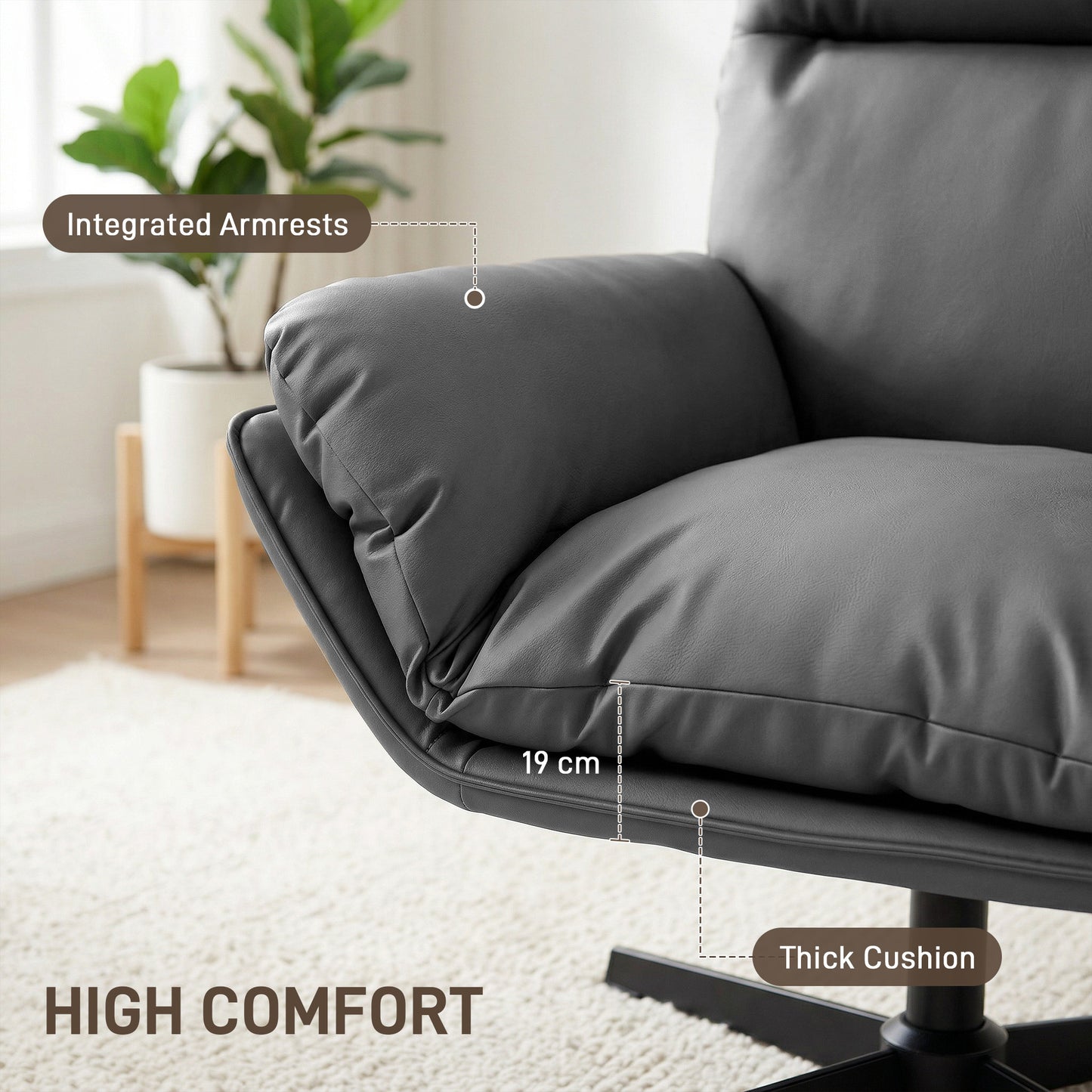 Accent Chair with 360° Swivel Armchair for Living Room with Padded Cushion Dark Grey / Dark Brown