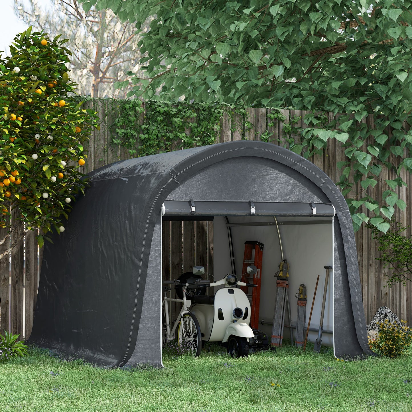 Outsunny 3 x 3(m) Garden Storage Tent, Heavy Duty Outdoor Shed, Waterproof Portable Shed Storage Shelter with Galvanised Steel Frame