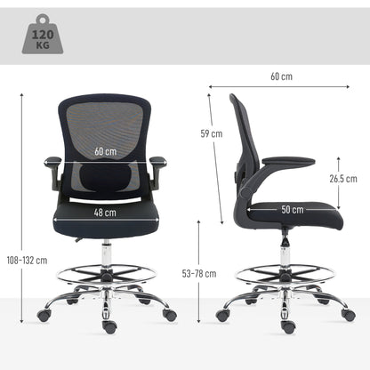 Draughtsman Chair, with Adjustable Lumbar - Black / Charcoal Grey