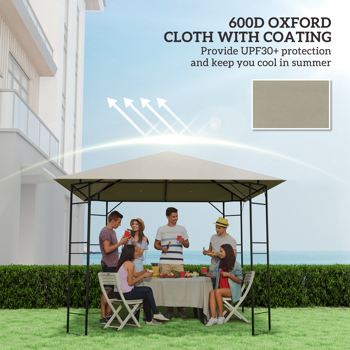 3x3m Gazebo Replacement Canopy Top | 600D Oxford Fabric | UPF30+ PA Coating | Hook & Loop Fasteners | Drainage Holes | Fits Outsunny 01-0867 Series Only | 300x300cm | Grey