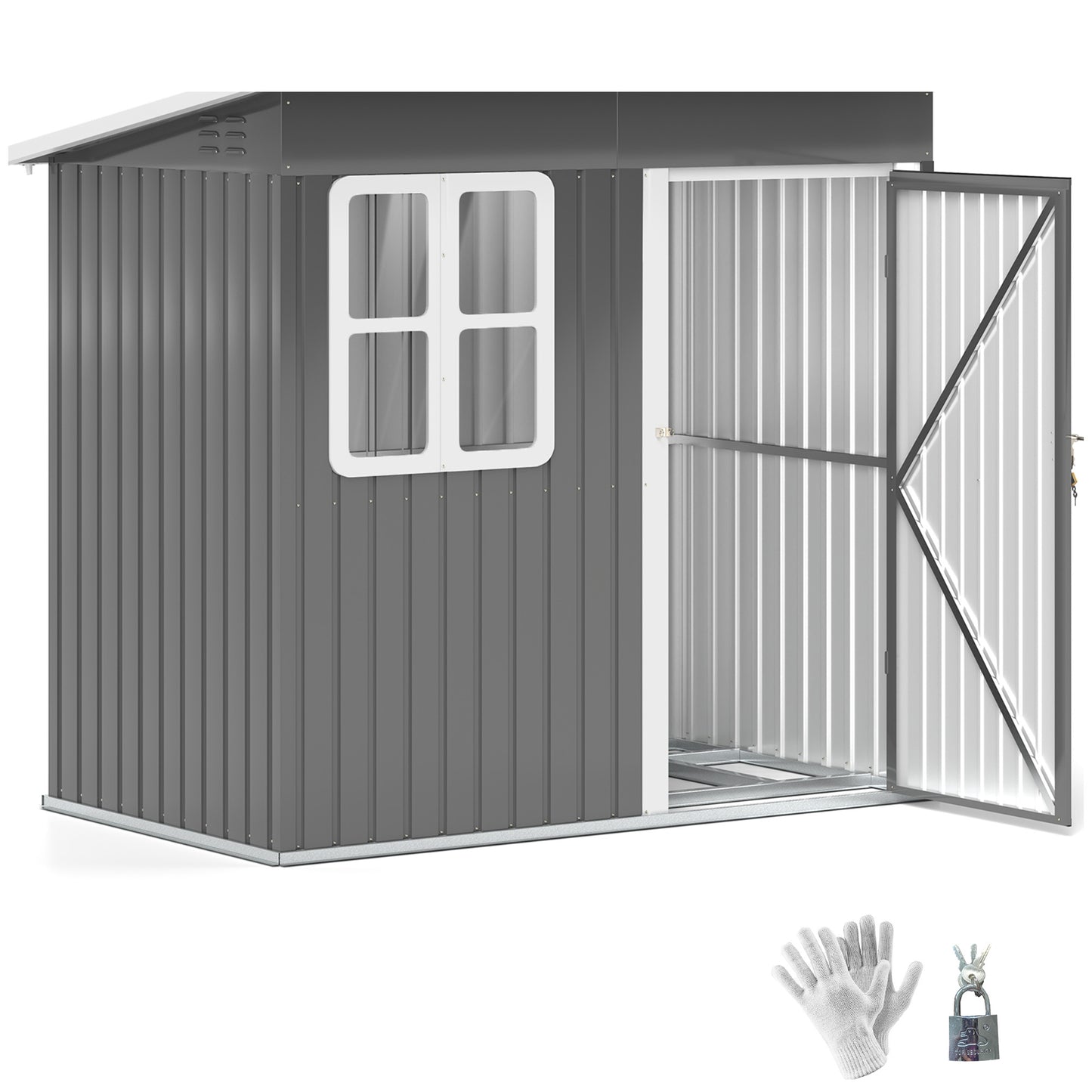 7 x 4ft Storage Shed Galvanised Steel Garden Shed, Metal Shed with Foundation Kit, Window, Lockable Wide Door and Air Vents for Outdoor Patio