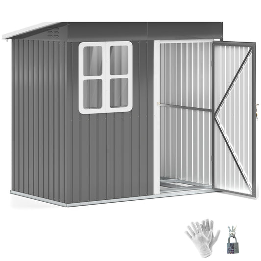 7 x 4ft Storage Shed Galvanised Steel Garden Shed, Metal Shed with Foundation Kit, Window, Lockable Wide Door and Air Vents for Outdoor Patio