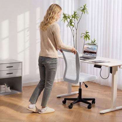 Armless Mesh Office Chair | 360° Swivel | Adjustable Height 40-52cm | 6cm Padded Seat | Breathable Mesh Back | 120kg | Space Saving | White