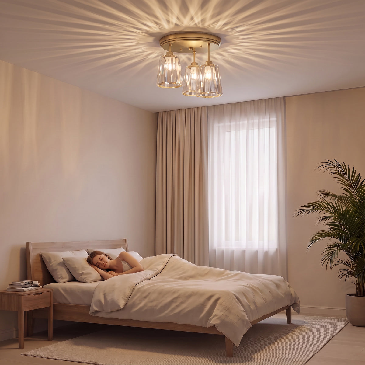3-Light Crystal Glass Ceiling Light | Triple E27 Sockets | Clear Crystal Shades | Ø32cm | 40–120W | 220–240V | Hallway Bedroom Living Room | Bulbs Not Included | Gold Tone
