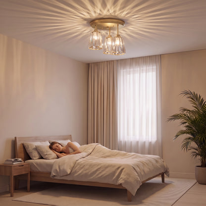 3-Light Crystal Glass Ceiling Light | Triple E27 Sockets | Clear Crystal Shades | Ø32cm | 40–120W | 220–240V | Hallway Bedroom Living Room | Bulbs Not Included | Gold Tone