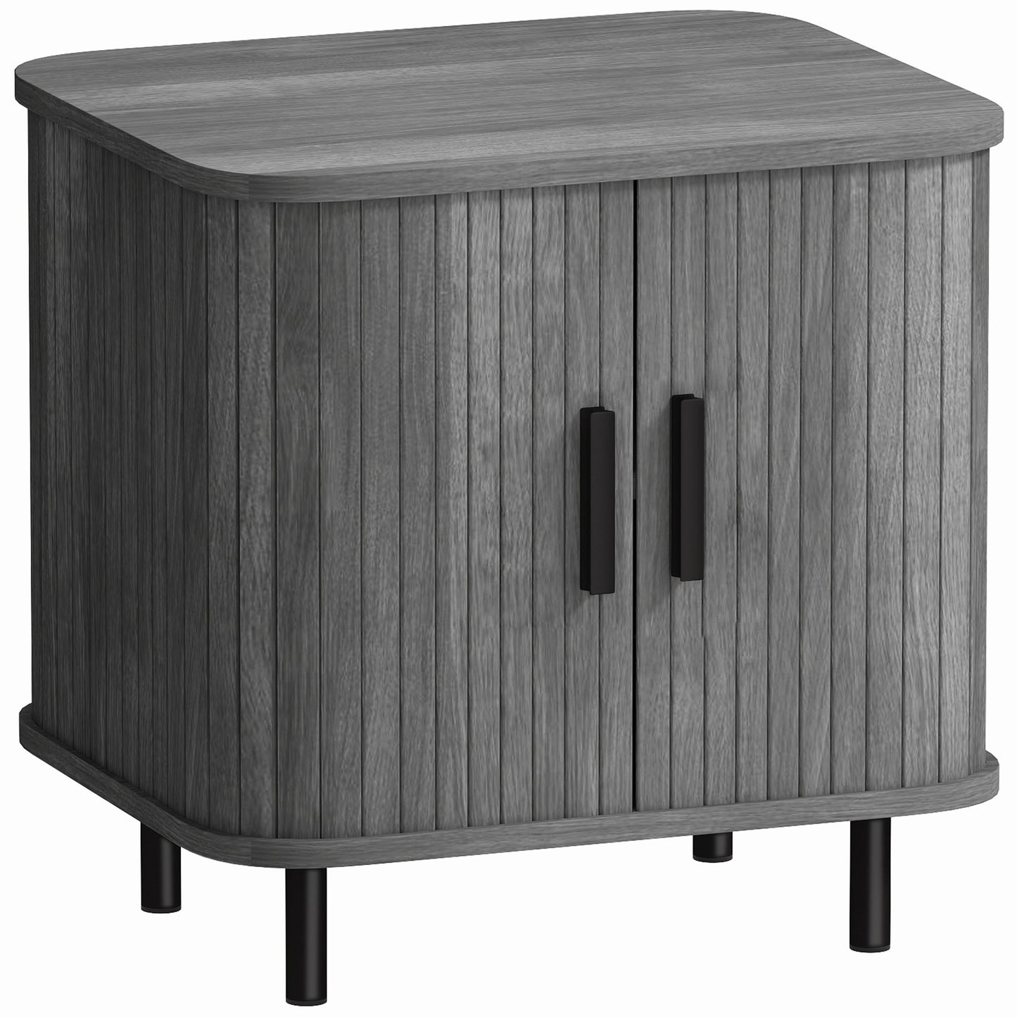 Nordic Bedside Table | Roller Shutter Sliding Doors | 2-Tier Storage | Melamine Surface | Steel Legs | 90kg | 48x40x48cm | Grey