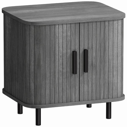 Nordic Bedside Table | Roller Shutter Sliding Doors | 2-Tier Storage | Melamine Surface | Steel Legs | 90kg | 48x40x48cm | Grey