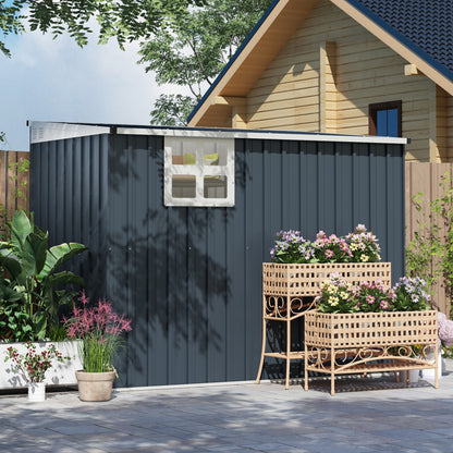 Outsunny 7.6 x 4ft Garden Metal Shed, Outdoor Storage Shed with Window, 2 Vents and Lockable Door for Garden, Patio, Dark Grey