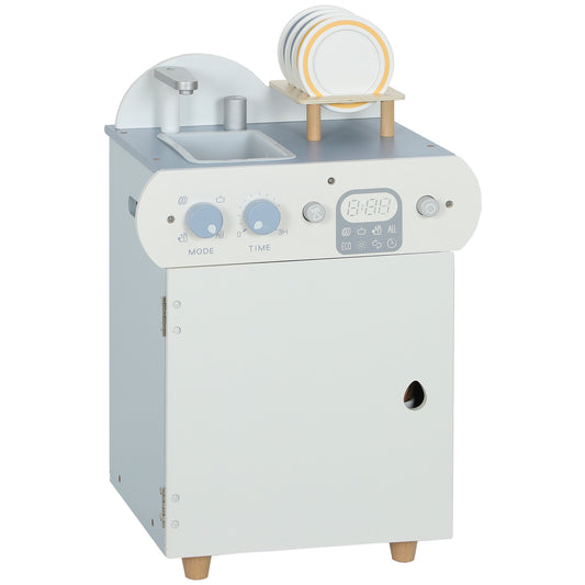 AIYAPLAY Wooden Dishwasher Playset, Kitchen Sink Toys with Faucet, Sink and Accessories, Gift for Boys Girls Toddlers