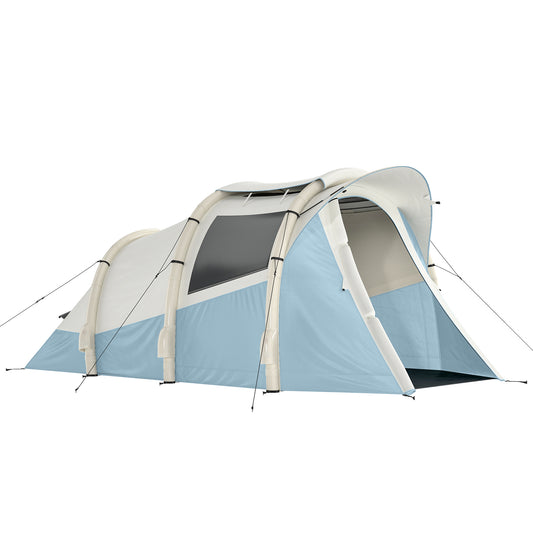 Inflatable Camping Tent | 2-3 Person | 5-Min Setup | 3000mm Waterproof | Level 4 Wind | 2-Room | Mesh Vents | Carry Bag | Light Blue