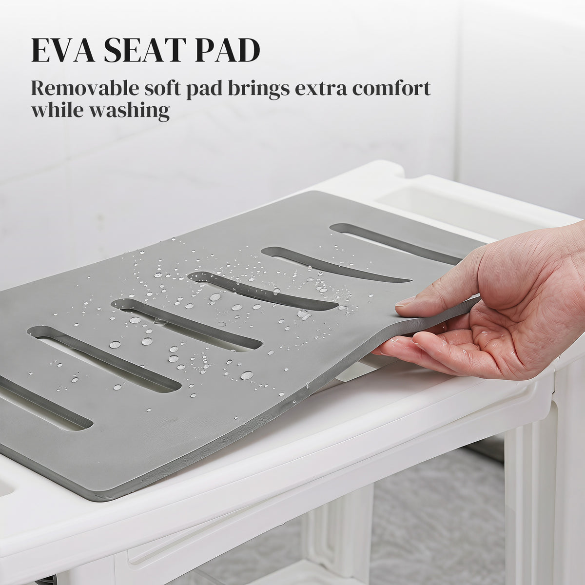2-Tier Shower Bench & Stool | HDPE | EVA Seat Pad | Built-In Shelf & Shower Holder | 120kg | 55.5x31.5x46.5cm | White & Grey