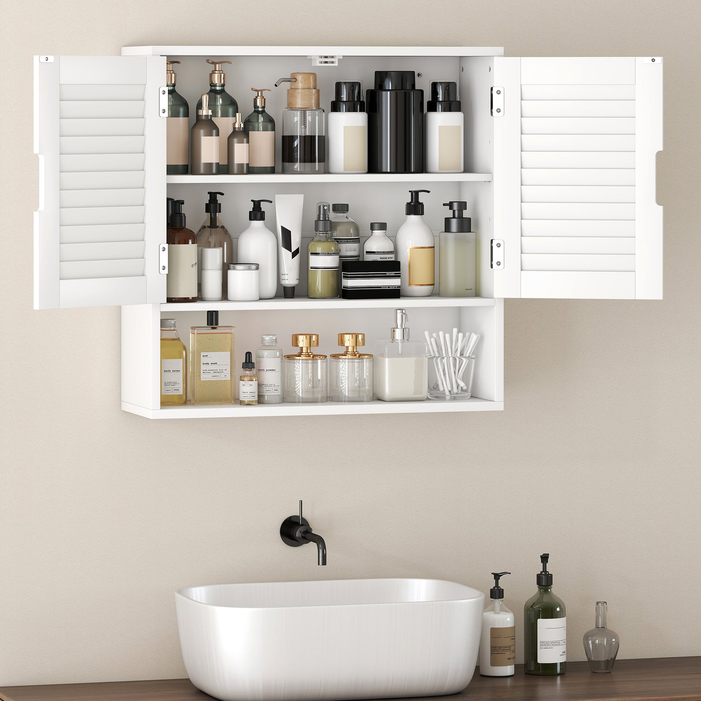 Bathroom Cabinet, Wall Mounted Storage Cabinet with Adjustable Shelves, 60 x 20 x 60 cm