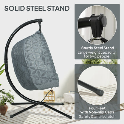 Outsunny Outdoor Double Hanging Chair with Cushion and Cup Holders, Charcoal Grey