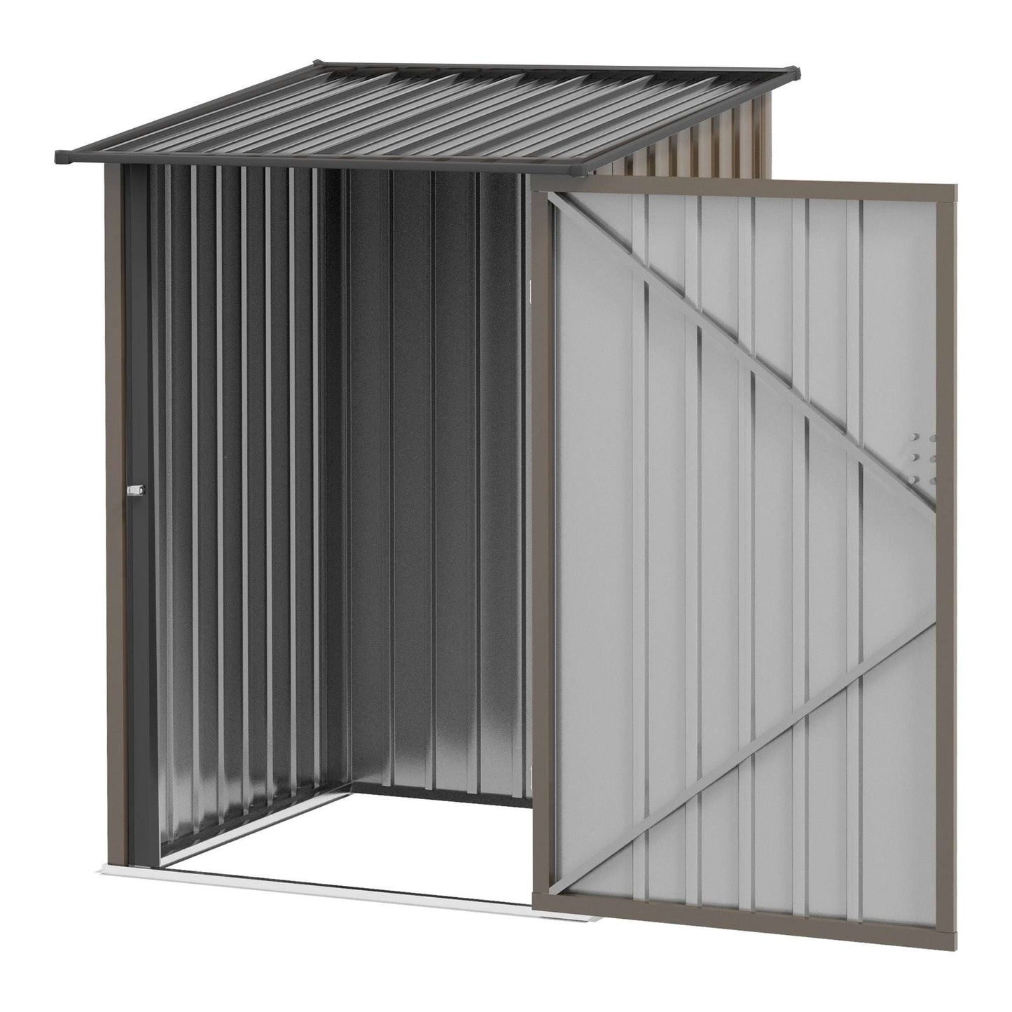 3.3ft x 3.4ft Lean to Garden Shed, Metal Outdoor Storage Shed with Single Lockable Door, Tool Storage Shed for Garden, Patio, Lawn, Brown