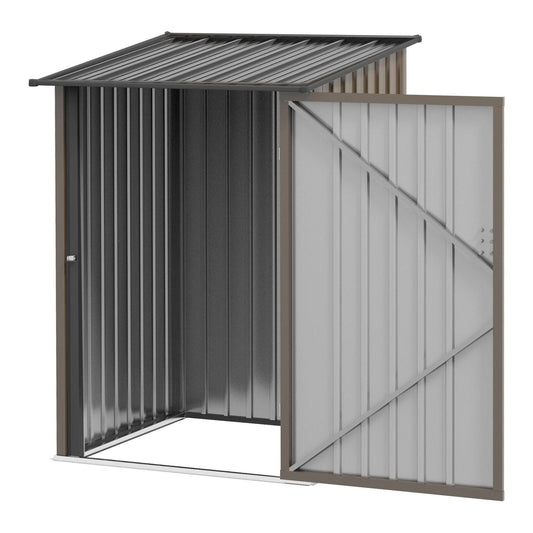 3.3ft x 3.4ft Lean to Garden Shed, Metal Outdoor Storage Shed with Single Lockable Door, Tool Storage Shed for Garden, Patio, Lawn, Brown
