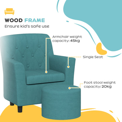 AIYAPLAY 2 Piece Kids Sofa Set with Footrest, for Playroom, Bedroom, Blue