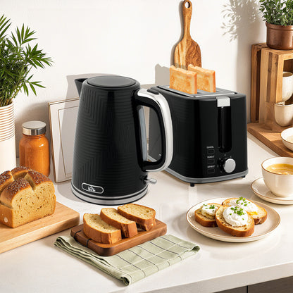 Modern Kettle and Toaster Set - Black / Grey