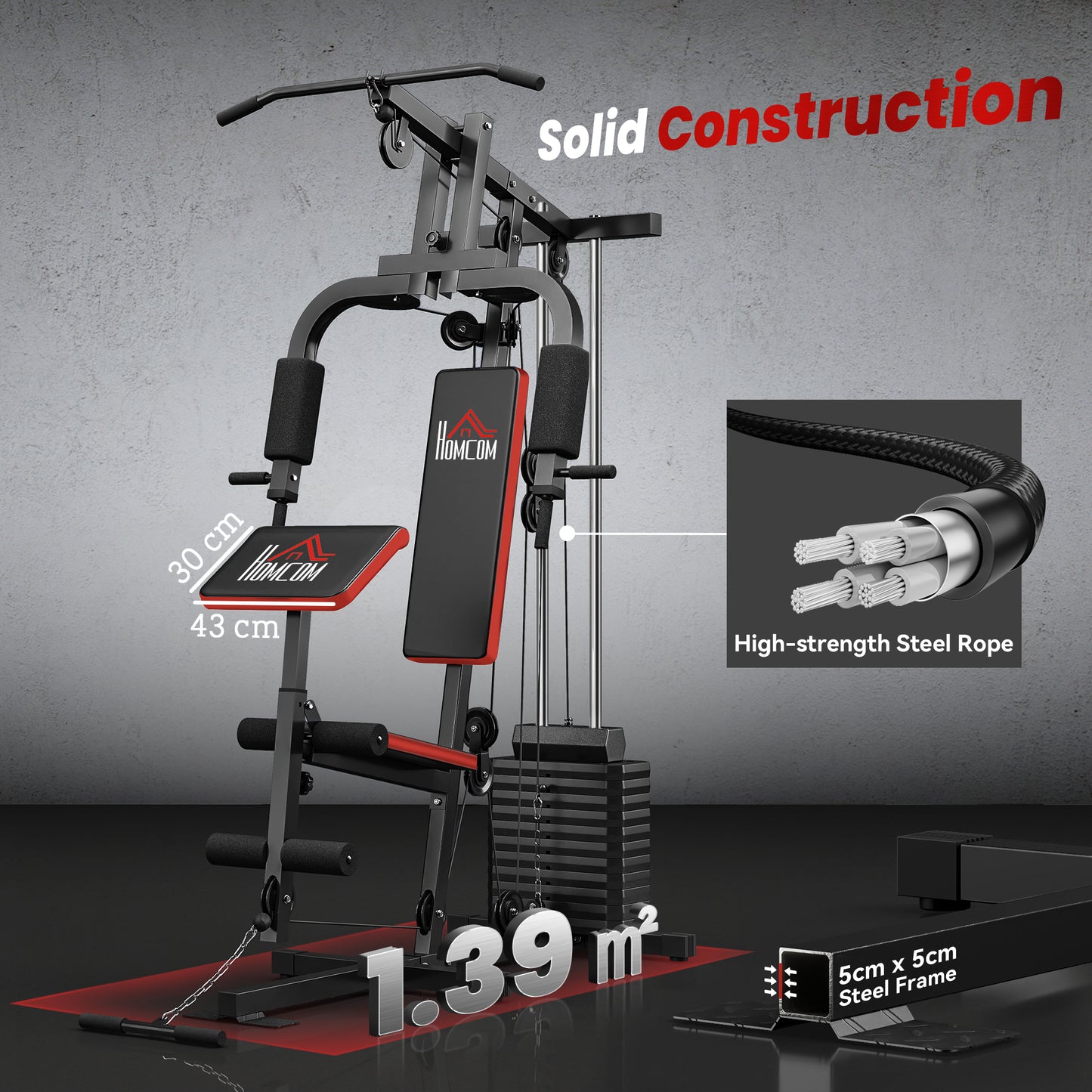 Home Multi-Gym Station | 65kg Weight Stack | Pec Fly | Lat Pulldown | Leg Curl & Extension | Black | 110kg Max
