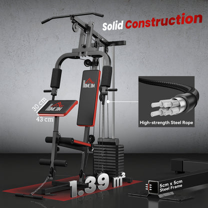 Home Multi-Gym Station | 65kg Weight Stack | Pec Fly | Lat Pulldown | Leg Curl & Extension | Black | 110kg Max