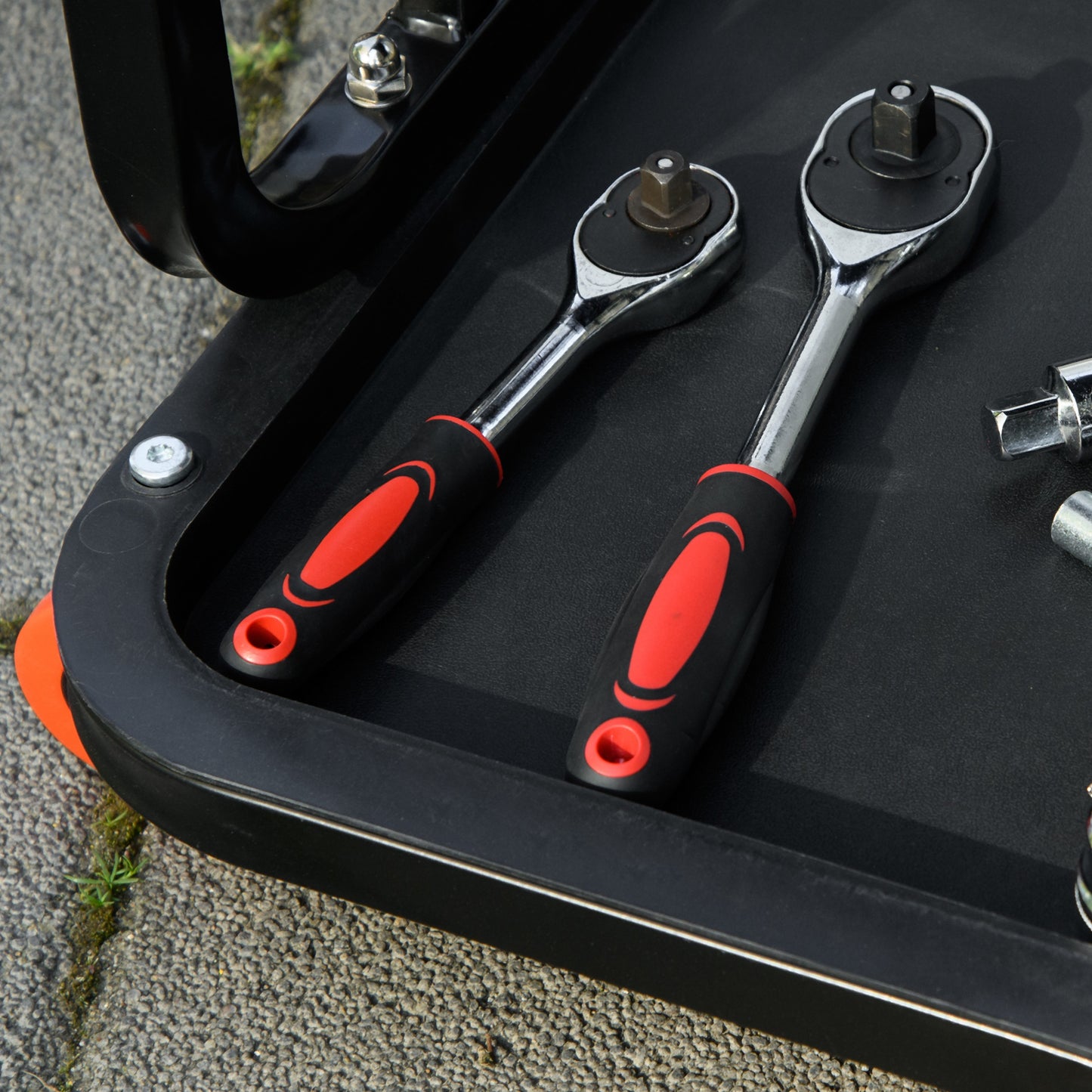 Workshop Stool, Rolling Mechanic Stool with 360 Degree Swivel, Padded Seat, Tool Tray, for Garage, Workshop, Auto Repair, Red