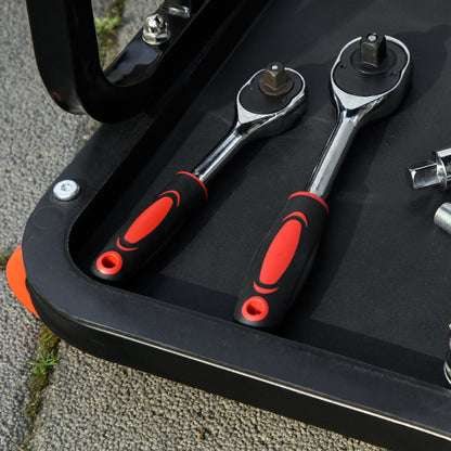 Workshop Stool, Rolling Mechanic Stool with 360 Degree Swivel, Padded Seat, Tool Tray, for Garage, Workshop, Auto Repair, Red