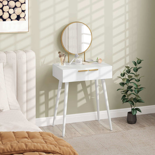 Dressing Table with Round Mirror - White