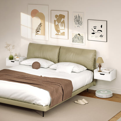 Set of 2 Floating Wall-Mounted Bedside Tables / Nightstands | Drawer & Top Shelf | 10kg | White