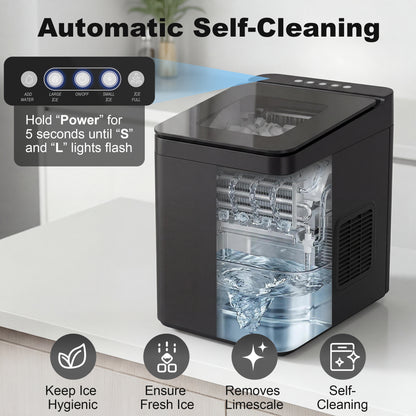 Countertop Ice Maker Machine – 9 Cubes in 7 Mins, 12kg/24hr, 1.5L Tank, Touchscreen, Self-Cleaning, 2 Bullet Sizes, Quiet 46dB – Black