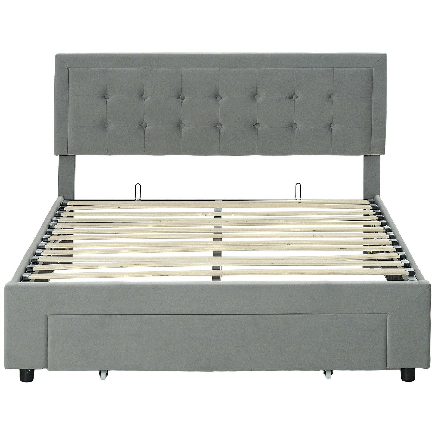 Double Size Ottoman Bed Frame, with Front Drawer - Grey