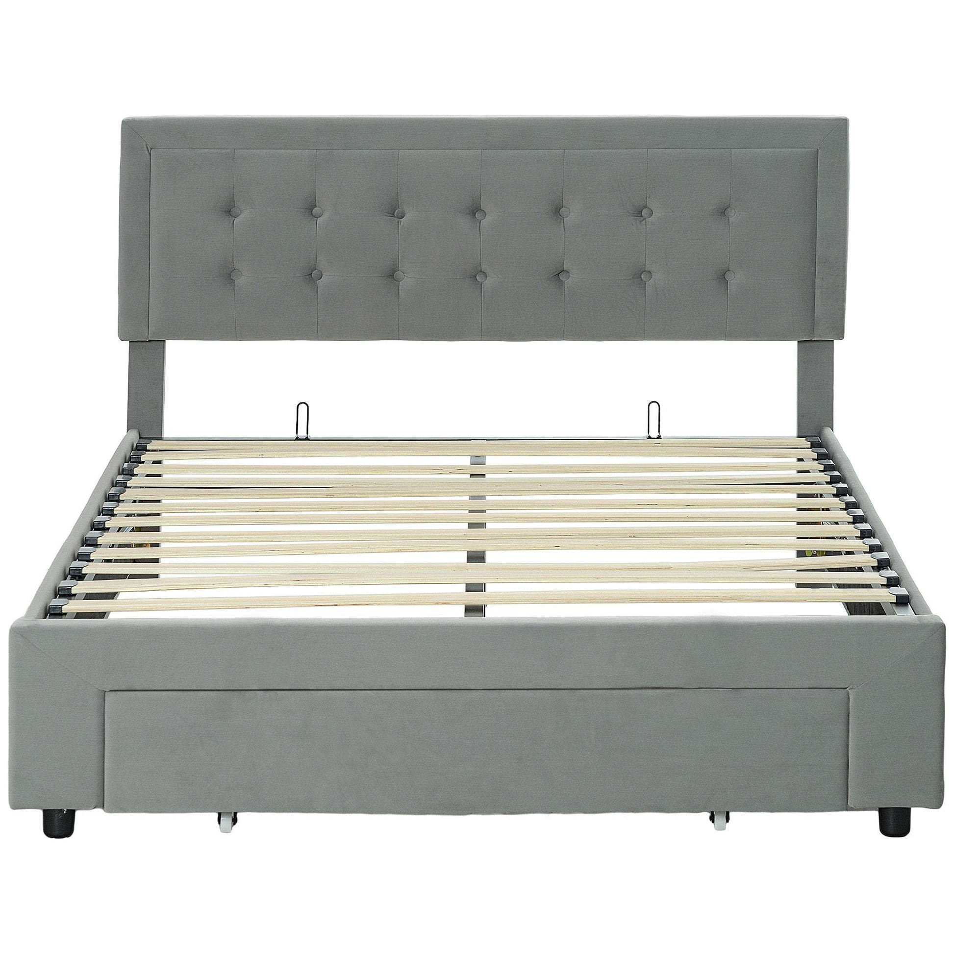 Double Size Ottoman Bed Frame, with Front Drawer - Grey