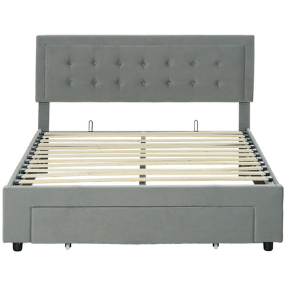 Double Size Ottoman Bed Frame, with Front Drawer - Grey
