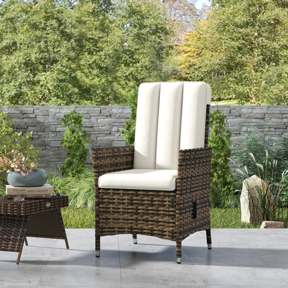 Rattan Garden Recliner Chair, Wicker Reclining Armchair with Adjustable Backrest and Cushion, Outdoor Lounge Sun Lounger, Cream White