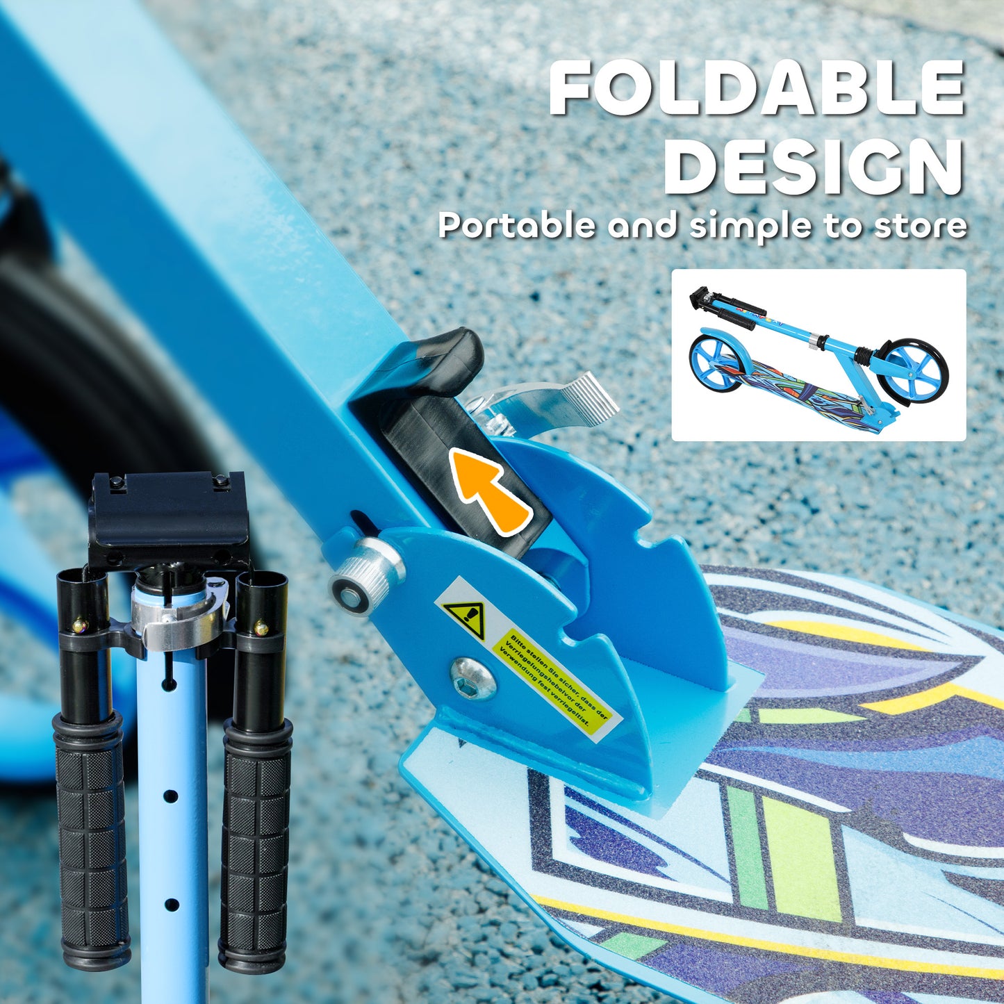 Foldable Kids Scooter with Adjustable Handlebar, 200mm Big Wheel, Rear Fender Brake, for Ages 6-12 Years, Blue / Green