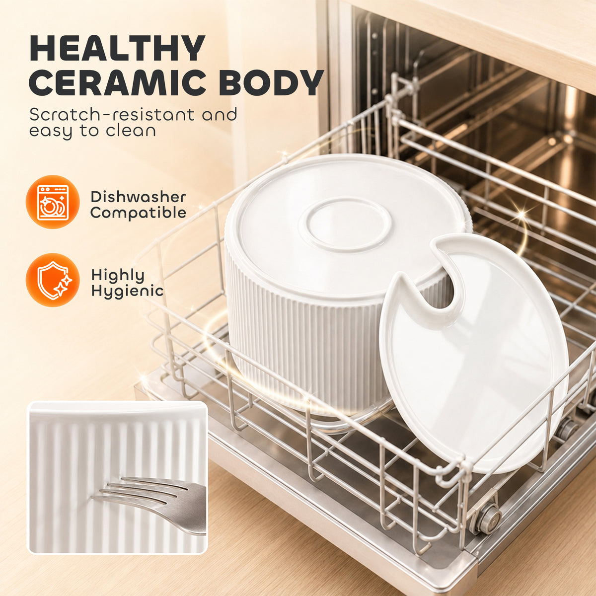 Ceramic Cat Water Fountain 2.2L | BPA-Free Dishwasher-Safe | Tap-Style Flow & Bubbling Mode | 4-Layer Filtration | Under 20dB Ultra-Quiet Pump | White | 20x21x20cm | For Cats & Dogs