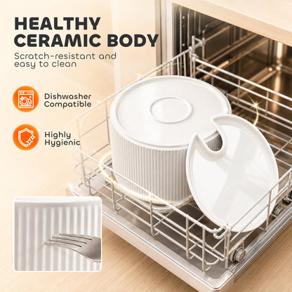 Ceramic Cat Water Fountain 2.2L | BPA-Free Dishwasher-Safe | Tap-Style Flow & Bubbling Mode | 4-Layer Filtration | Under 20dB Ultra-Quiet Pump | White | 20x21x20cm | For Cats & Dogs