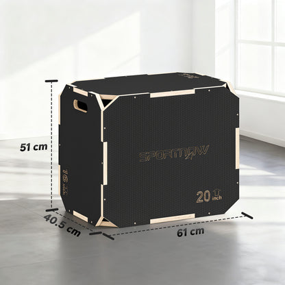 SPORTNOW 3 in 1 Wooden Plyo Box, Corner-free Non-Slip Plyometric Jump Box Step Up Platform with Handle Openings for Home Gym Exercise and Outdoor Workout, 24" x 20" x 16"