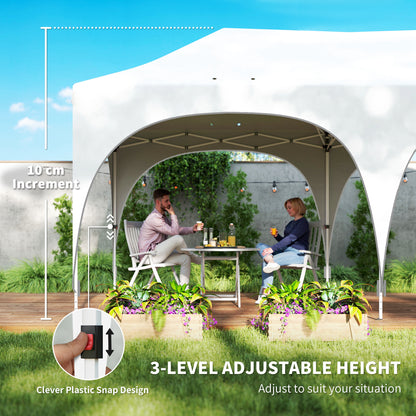 3x6m Peak-Top Pop-Up Party Gazebo | 15-20 People | UPF30+ 210D Oxford Fabric | 6 Sidewalls | 4 Windows & 2 Zipper Doors | 3 Height Settings | 12 Drainage Holes | Stakes, Ropes & Sandbags | Carry Bag | Light Grey & White