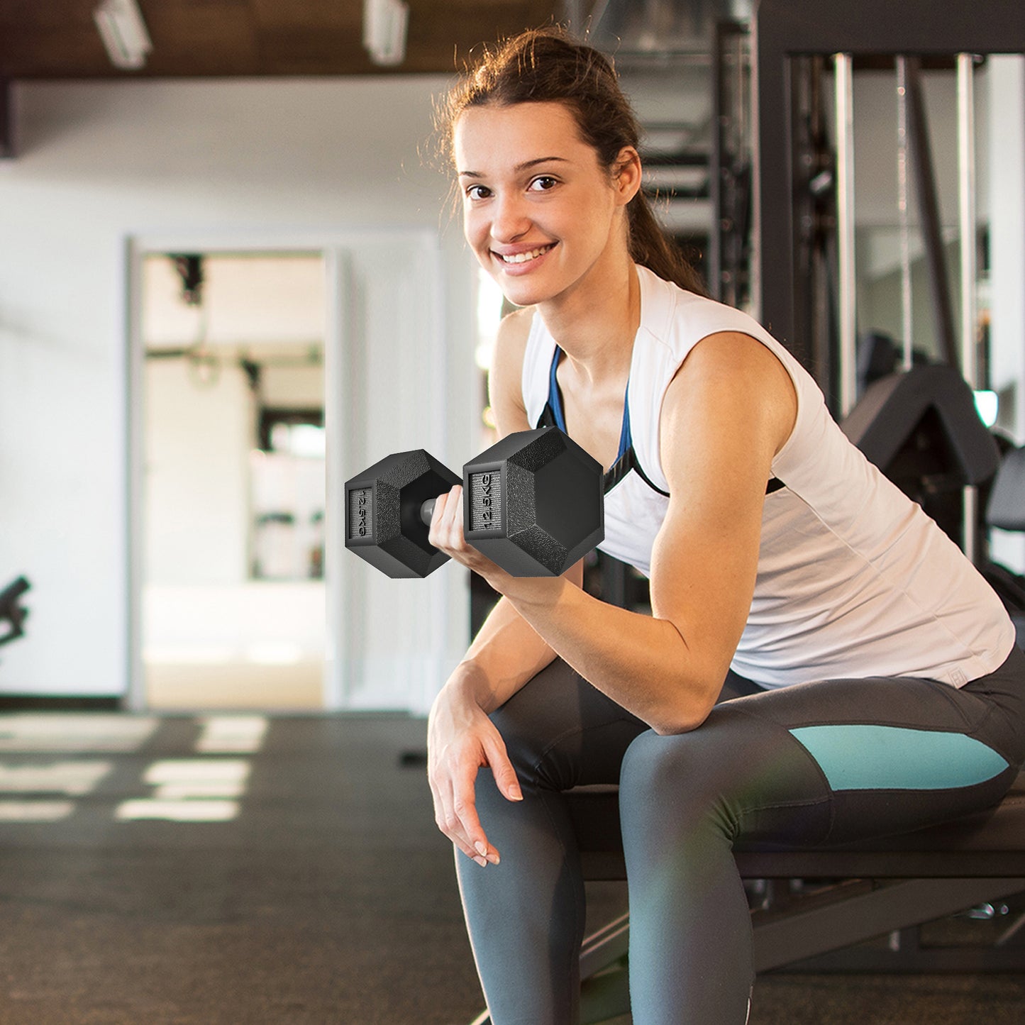 25KG Rubber Hex Dumbbell Portable Hand Weights Dumbbell Home Gym